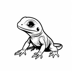 Sticker -  a lizard against a white backdrop, outlined in black and white