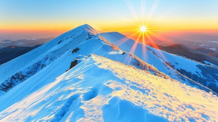 Poster - Vivid sunset casting golden light on a scenic and picturesque mountain landscape