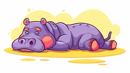 Sticker -   A purple hippo lying on the ground, its head resting on its own back