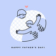 Happy Father's Day greeting card or banner design. Graphic illustration of father and son hugging.