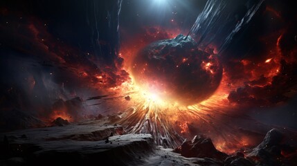Wall Mural - Abstract cosmic background illustrates a spectacularly planet. A black star shines in the interstellar space wallpaper.