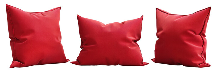 Red pillow, different versions, set, transparent or isolated on white background