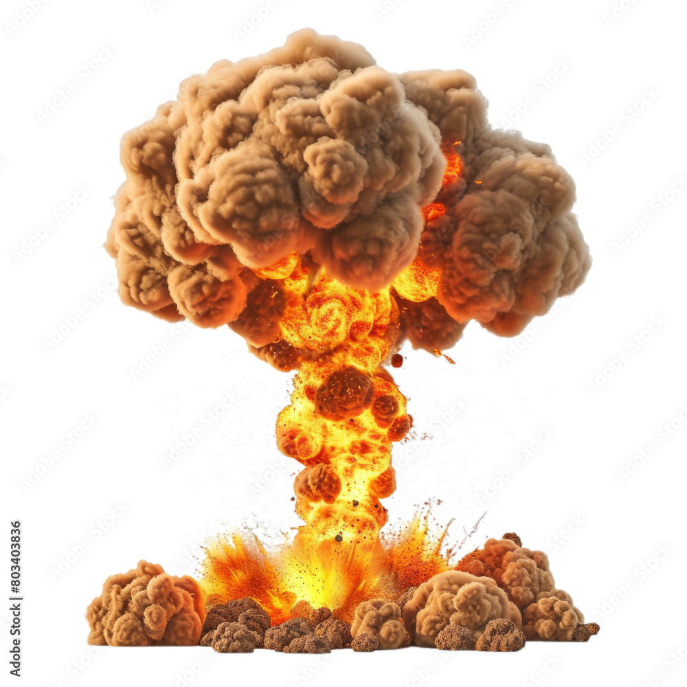 Nuclear explosions and mushroom cloud isolated on transparent ...