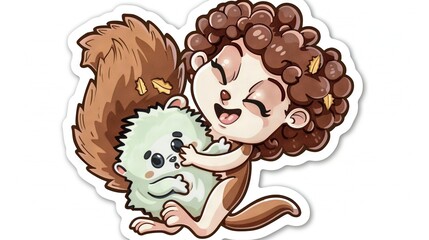 Sticker -   Girl hugging porcupine hedgehog sticker