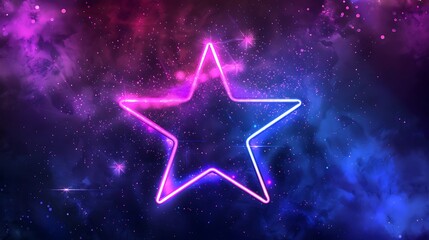 Wall Mural - neon frame in star form with shining effects and sparkles on dark background