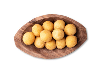 Wall Mural - Typical brazilian snack cheese ball on a plate isolated over white background