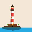 Beacon - lighthouse vector symbol with sea on foreground