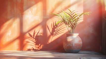 Wall Mural - A vase with a plant in it sits on a wooden floor