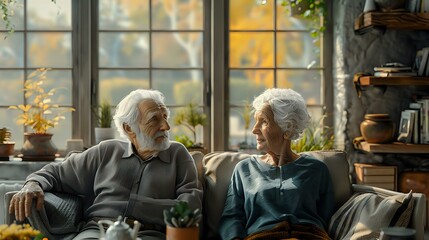 Warmth and Togetherness: Elderly Couple in a Cozy Living Room