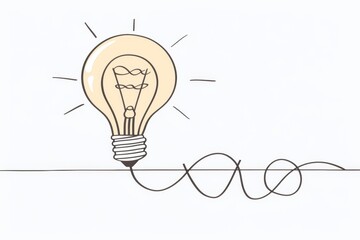 Wall Mural - Hand drawn continuous line light bulb symbol with long wire isolated on white background, idea concept cartoon doodle style Generative AI