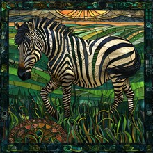 A Zebra Is Walking Through A Field Of Grass