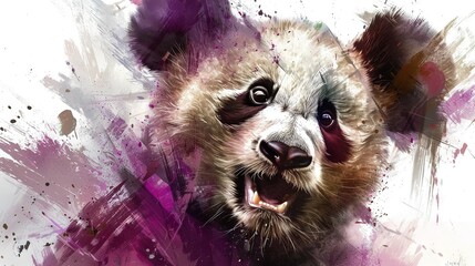 Wall Mural -   A detailed portrait of a bear's face with paint splatters on its back