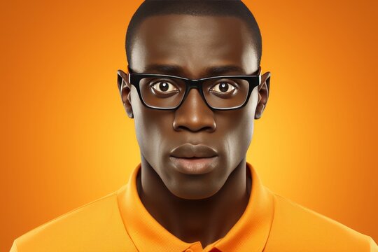 Portrait of a perplexed african american man in an orange top, isolated on an orange background