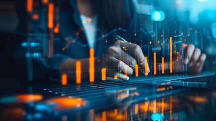 Poster - A financial analyst studying a bar graph to assess market fluctuations and make informed investment decisions.