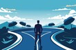 © Lucija - businessman concept active passive road correct way crossroads decision making career path success opportunity challenge choice dilemma business people concept illustration