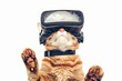 curious cat exploring virtual reality wearing vr headset isolated on white background digital art