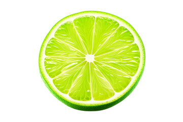 A lime is cut in half and shown in its entirety, white background, transparent background