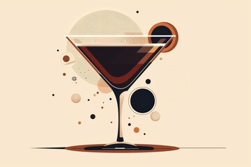 espresso martini cocktail flat illustration with copy space and geometric shapes