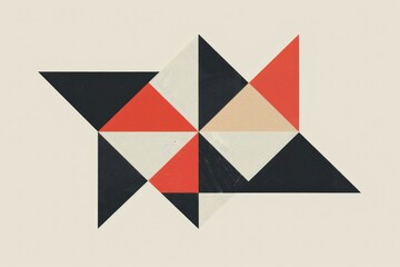 Poster - A colorful geometric design made up of triangles and squares. Risograph effect, trendy riso style