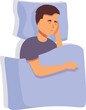 Calm sleepy boy icon cartoon vector. Blanket and pillow. Health relax
