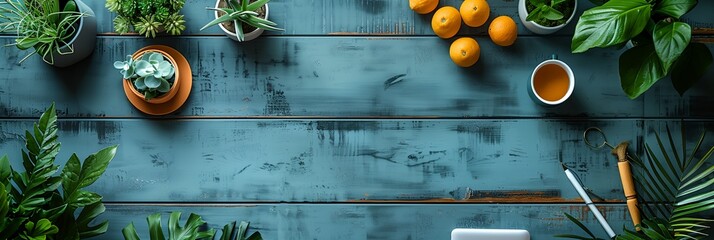 Wall Mural - table with a variety of plants and oranges on it