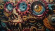 Graffiti Art of Explore the mechanism behind nightmares a haunting labyrinth of gears and pulleys generating nocturnal terrors.