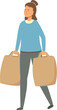 Mother with grocery bags icon cartoon vector. Paper material. Daily shopping