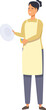 Mother washes dishes with sponge icon cartoon vector. House work. Dirty cleaning