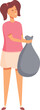 Girl take garbage bag icon cartoon vector. House keeper. Work person