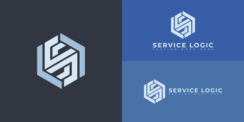 Abstract initial hexagon letter SL or LS logo in blue color isolated on multiple background colors. The logo is suitable for accounting and financial business icon logo design inspiration templates.