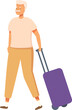 Senior man with travel bag icon cartoon vector. Social activity. Vacation motion