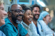 A group of doctors laughing at a hospital together