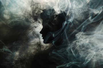Canvas Print - an image showcasing an abstract representation of the human mind engulfed in shadows, emphasizing th