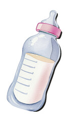 Wall Mural - baby bottle milk watercolor digital painting good quality