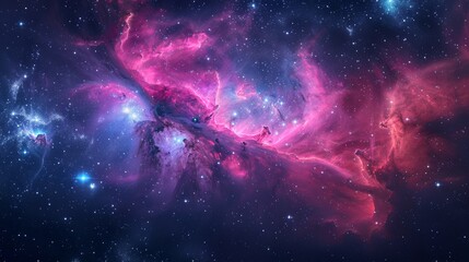 Wall Mural - This awe-inspiring image captures the unparalleled beauty of a cosmic nebula, with radiant star clusters scattered throughout its vibrant, colorful gases