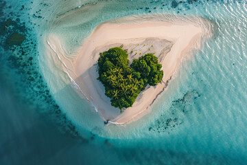 Wall Mural - An overhead view of Heart Island, with its heart-shaped formation surrounded by pristine white sand.