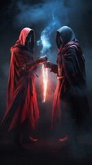 Wall Mural - Two wizards battle in magic