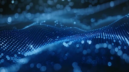 Aufkleber - A sea of blue light dots creates a mesmerizing digital wave pattern against a dark backdrop.