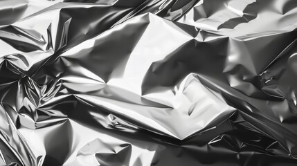 Poster - This close-up shot captures the intricate details and textures of crumpled silver foil with light reflections