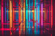 Neon tubes arranged in a grid pattern, creating a futuristic and visually striking image.