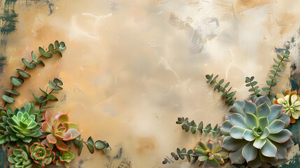 Wall Mural - succulents and plants on a neutral background with copy space