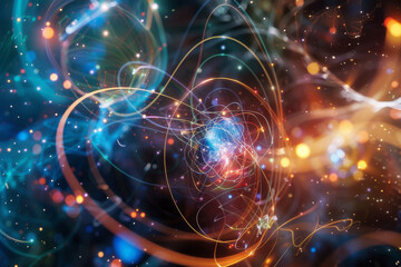 Wall Mural - the mysterious and intricate world of subatomic particles, showcasing a variety of particles like qu