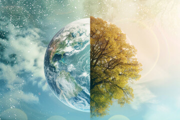 Wall Mural - the earth as observed from an external viewpoint, emphasizing the transformation of landscapes throu