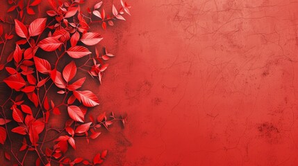 Sticker - Red textured background with delicate leaf details