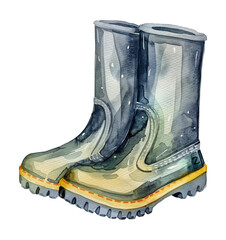 Wall Mural - rubber boots watercolor digital painting good quality