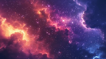 Poster - A dazzling array of stars and bright nebulous regions set against the deep purples and pinks of cosmic space invoke a sense of wonder