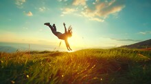 A Person Doing Cartwheels On A Grassy Hill, Their Face Lit Up With A Huge Grin As They Enjoy The Moment.
