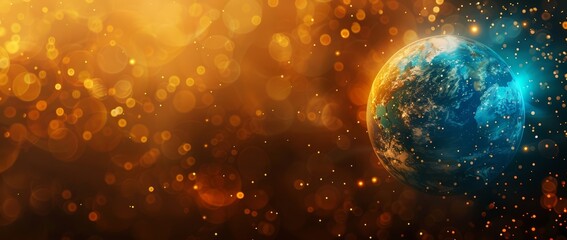 Wall Mural - world globe with bokeh effect and dark background. view on planet earth from space.