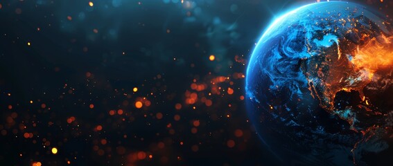 Wall Mural - world globe with bokeh effect and dark background. view on planet earth from space.