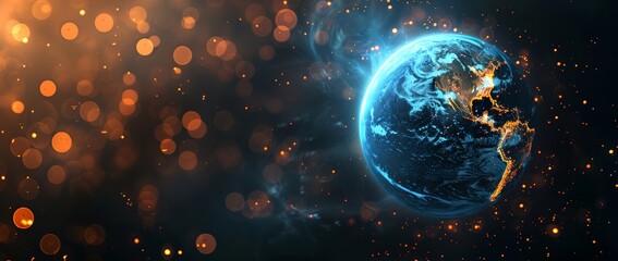 Wall Mural - world globe with bokeh effect and dark background. view on planet earth from space.